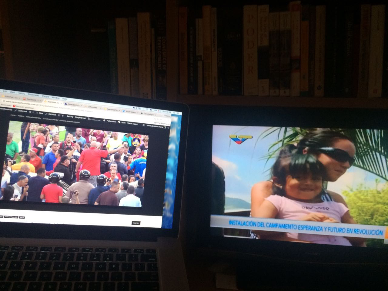 Side by side broadcast of CapitolioTV stream and Venezolana de Televisión.